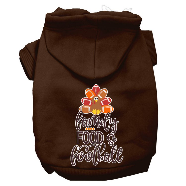 Family, Food, and Football Screen Print Dog Hoodie Brown S